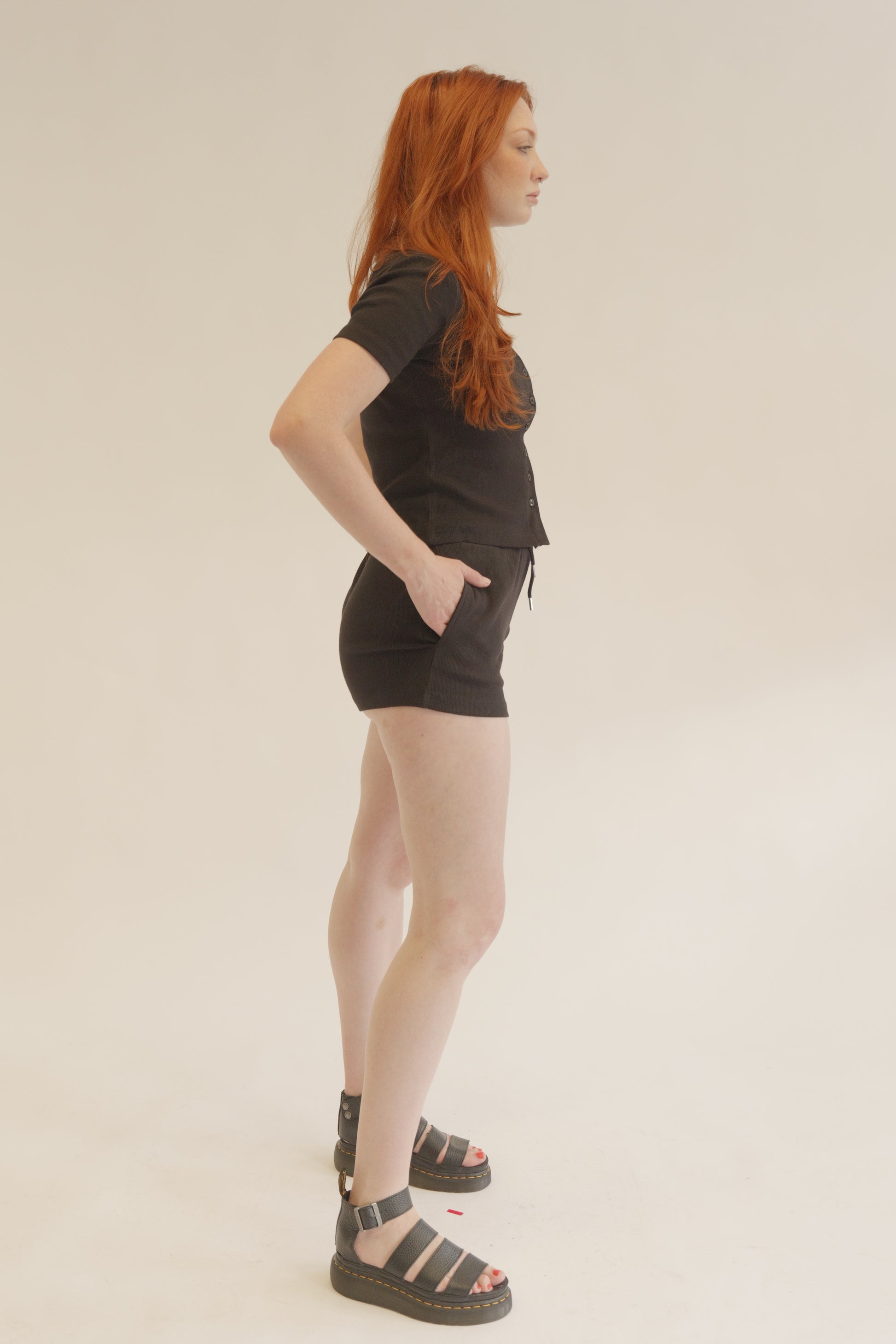 BlacK Button-Up Top & Shorts Lounge Co-ord Set
