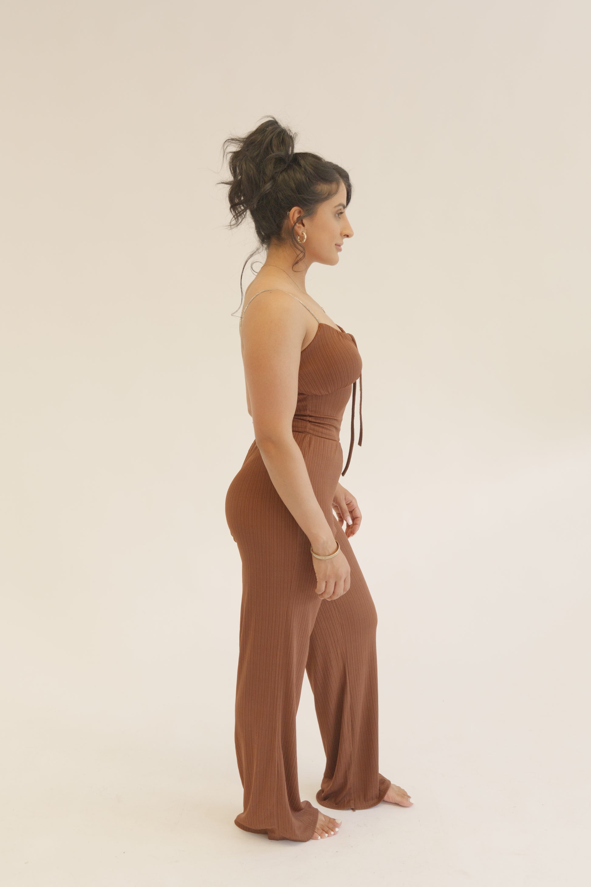 Brown Plissé Chain Strap Co-Ord Set