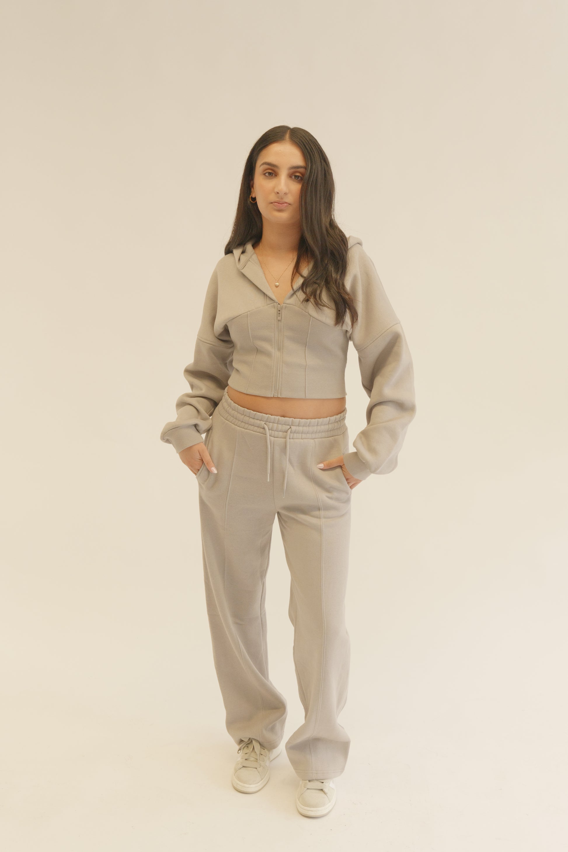 Dove grey Corset Hoodie & Joggers Tracksuit Co-Ord Set
