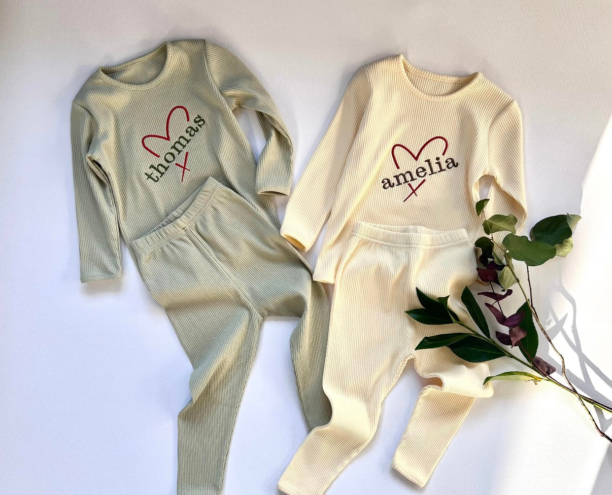 Kuki kids : Personalized Heart Lounge Set: Embroidered Kids'
Cotton Loungewear
