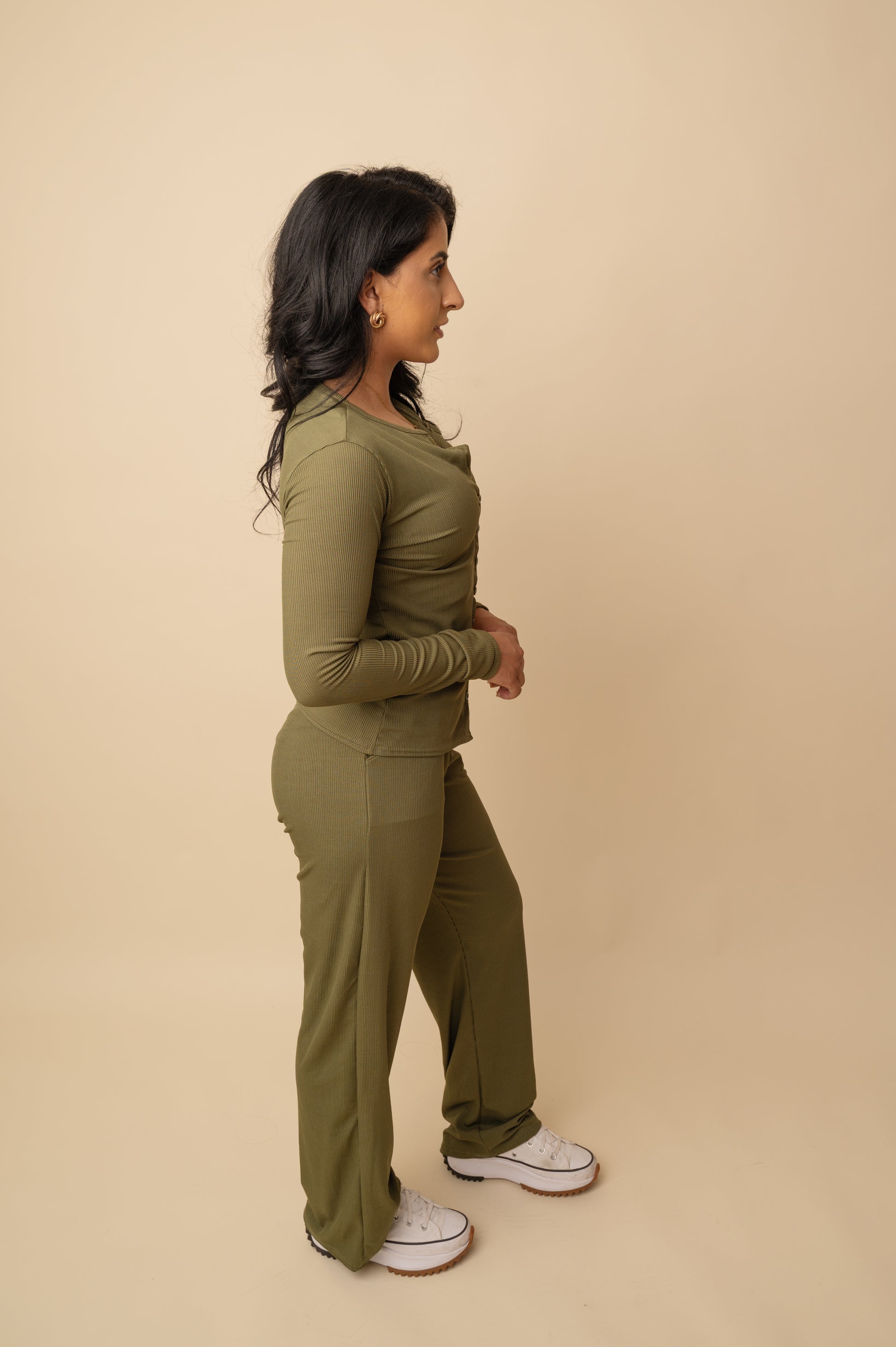 Ribbed cardigan & trousers