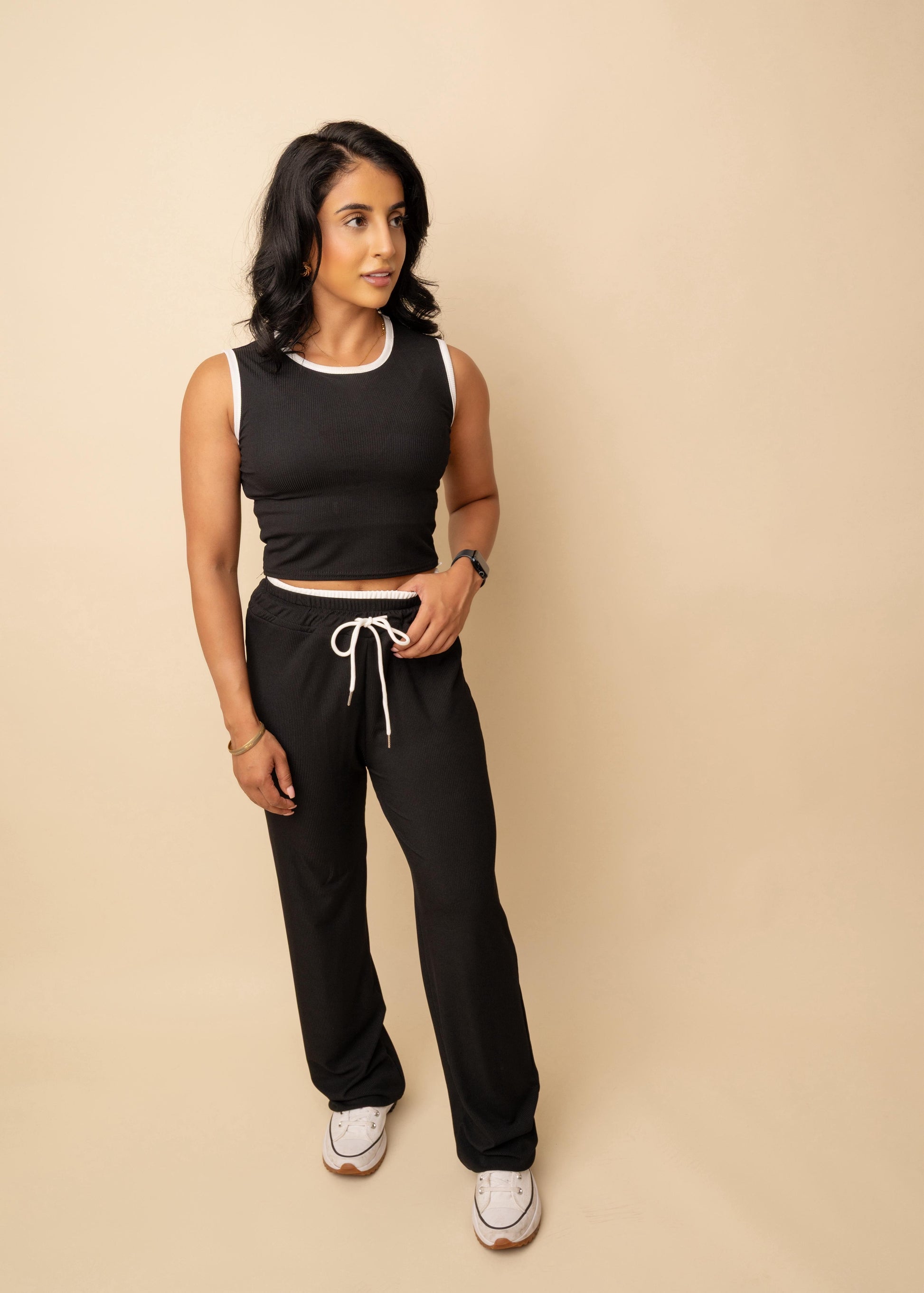 Ribbed contrast trousers