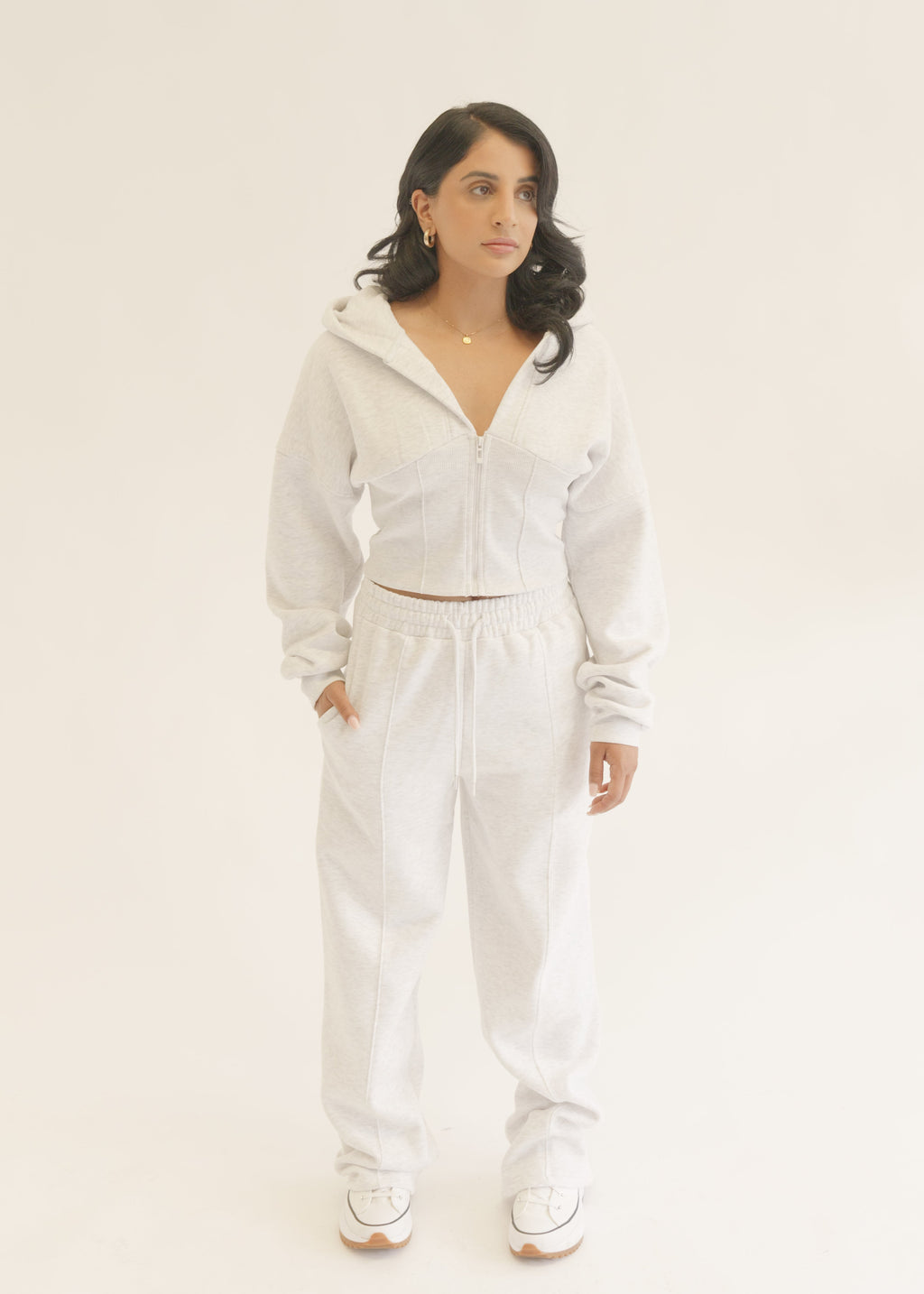 Grey Marl Corset Hoodie & Joggers Tracksuit Co-Ord Set