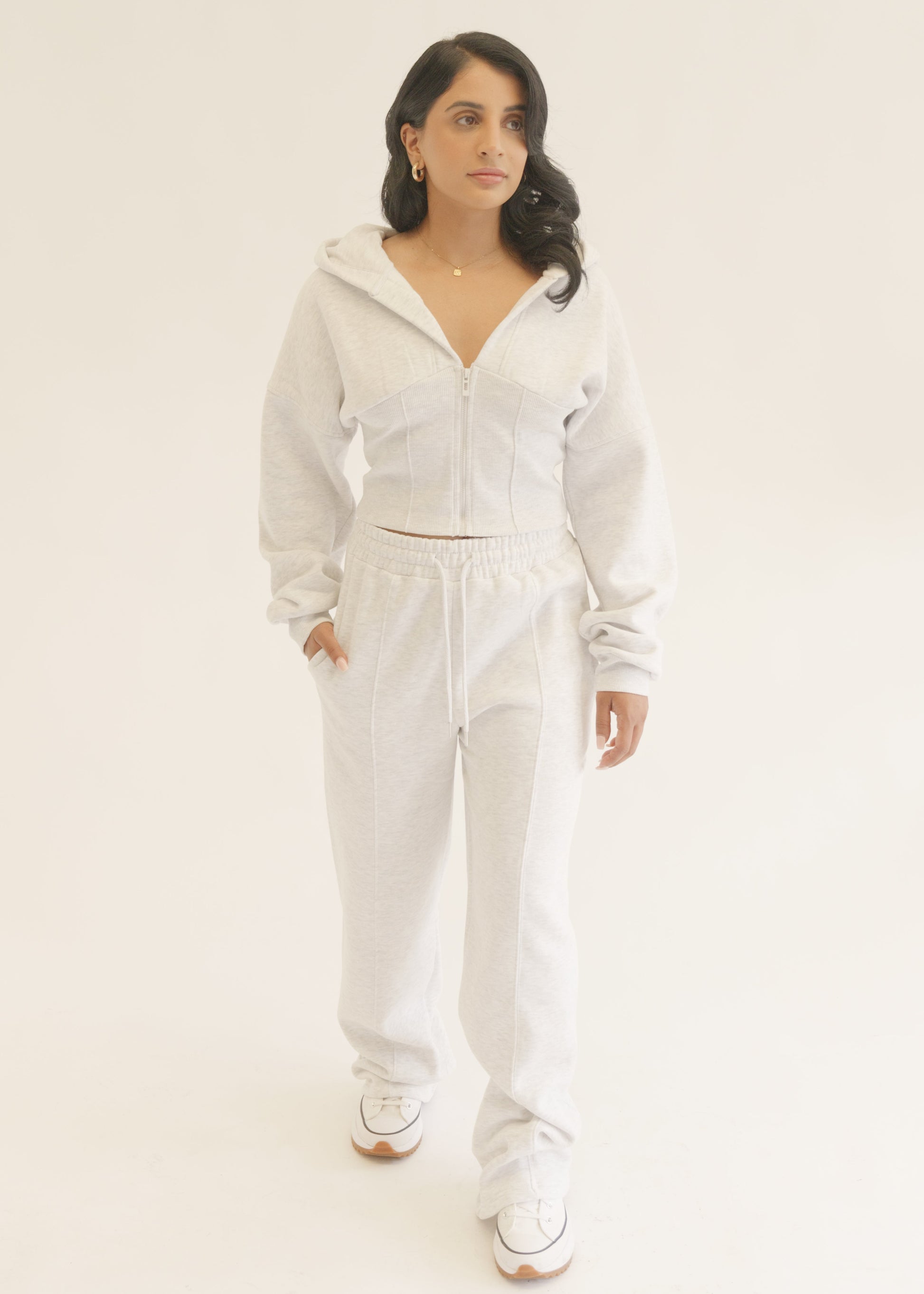 Grey Marl Corset Hoodie & Joggers Tracksuit Co-Ord Set