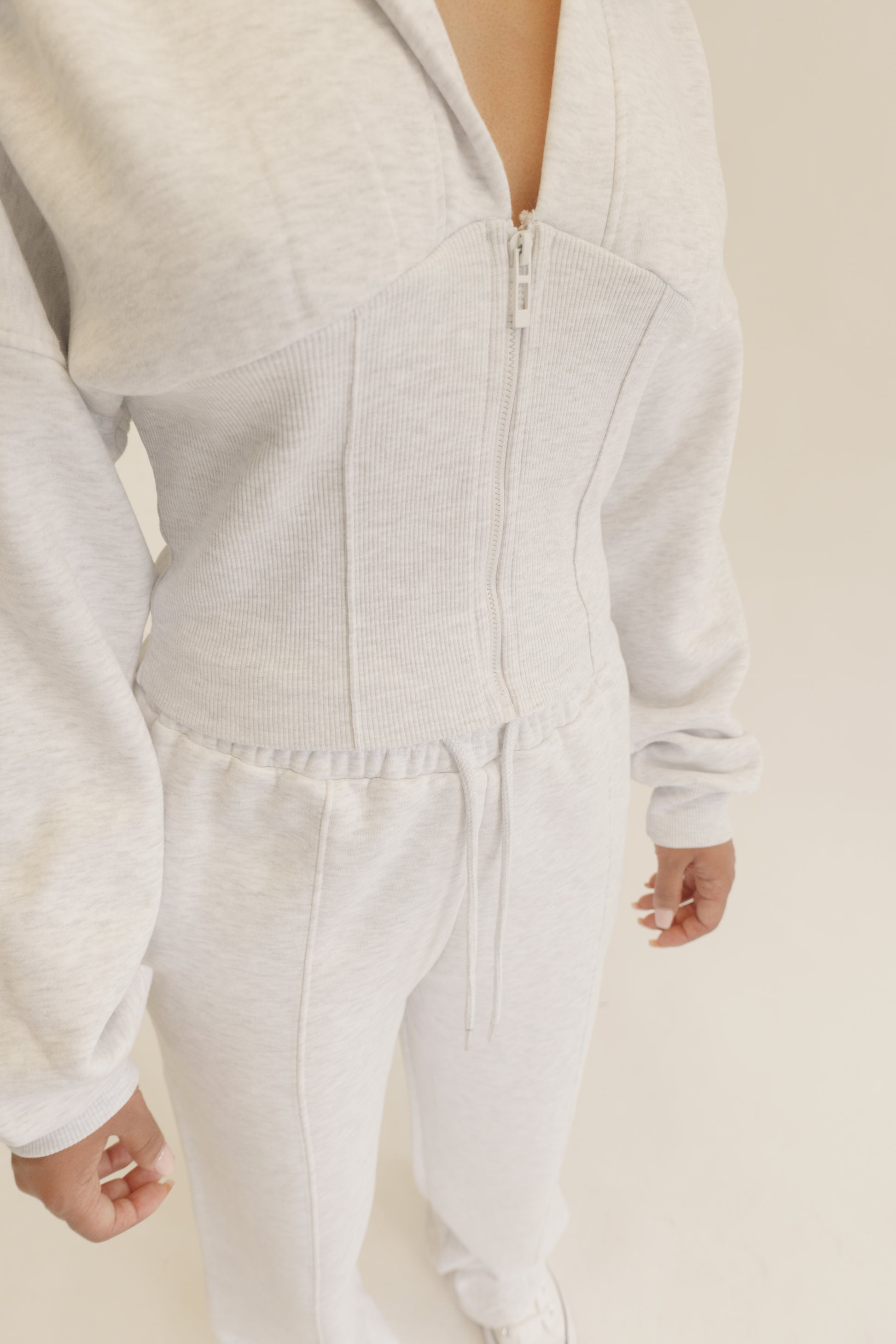 Grey Marl Corset Hoodie & Joggers Tracksuit Co-Ord Set