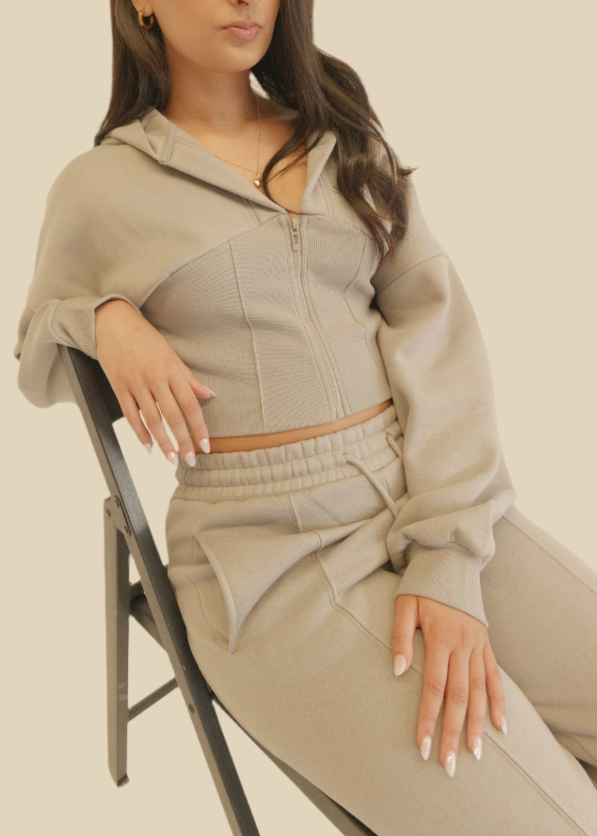 Dove grey Corset Hoodie & Joggers Tracksuit Co-Ord Set