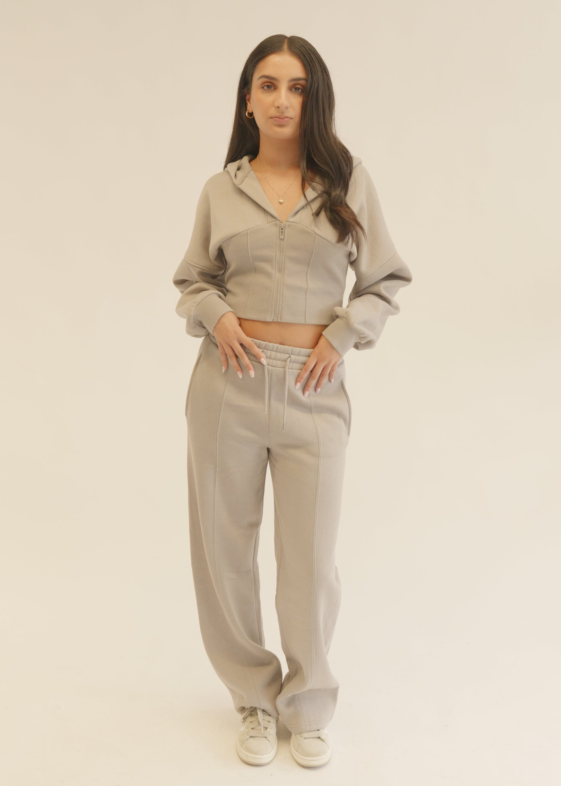 Dove grey Corset Hoodie & Joggers Tracksuit Co-Ord Set