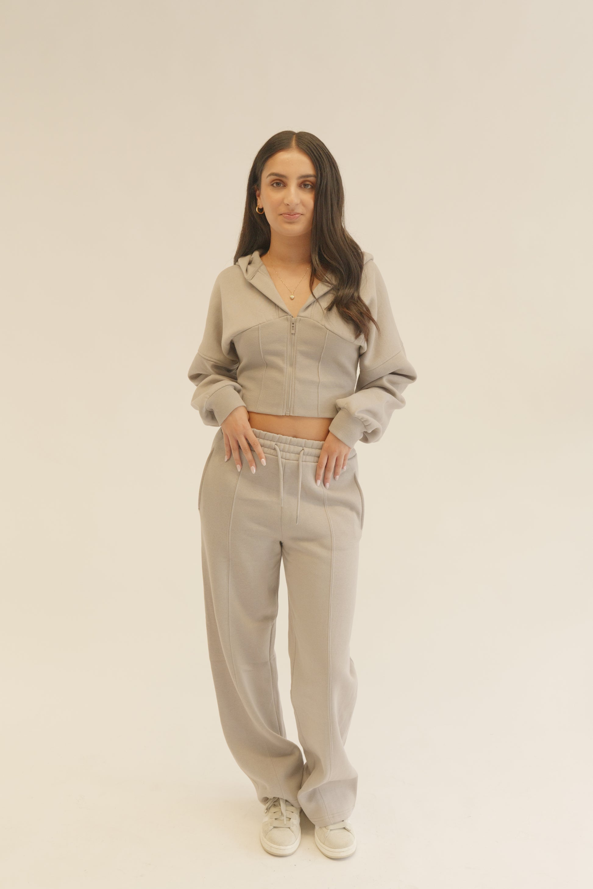 Dove grey Corset Hoodie & Joggers Tracksuit Co-Ord Set