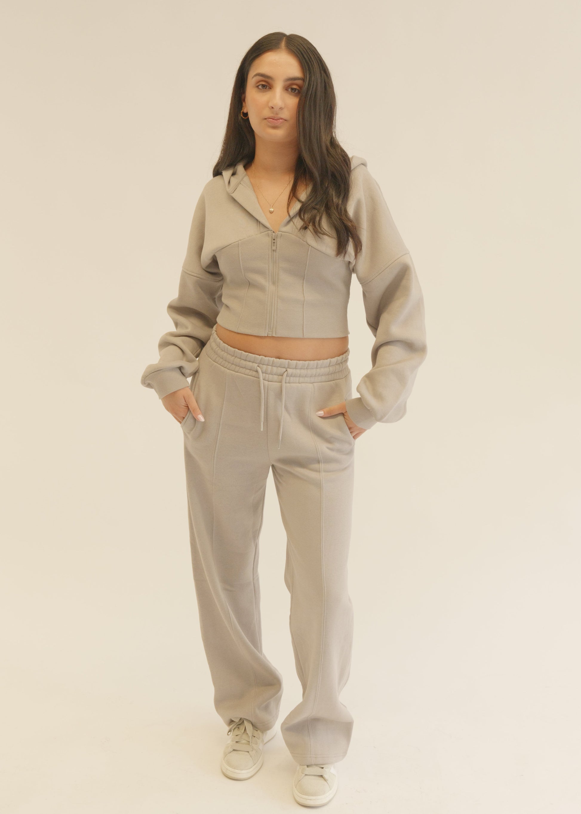 Dove grey Corset Hoodie & Joggers Tracksuit Co-Ord Set