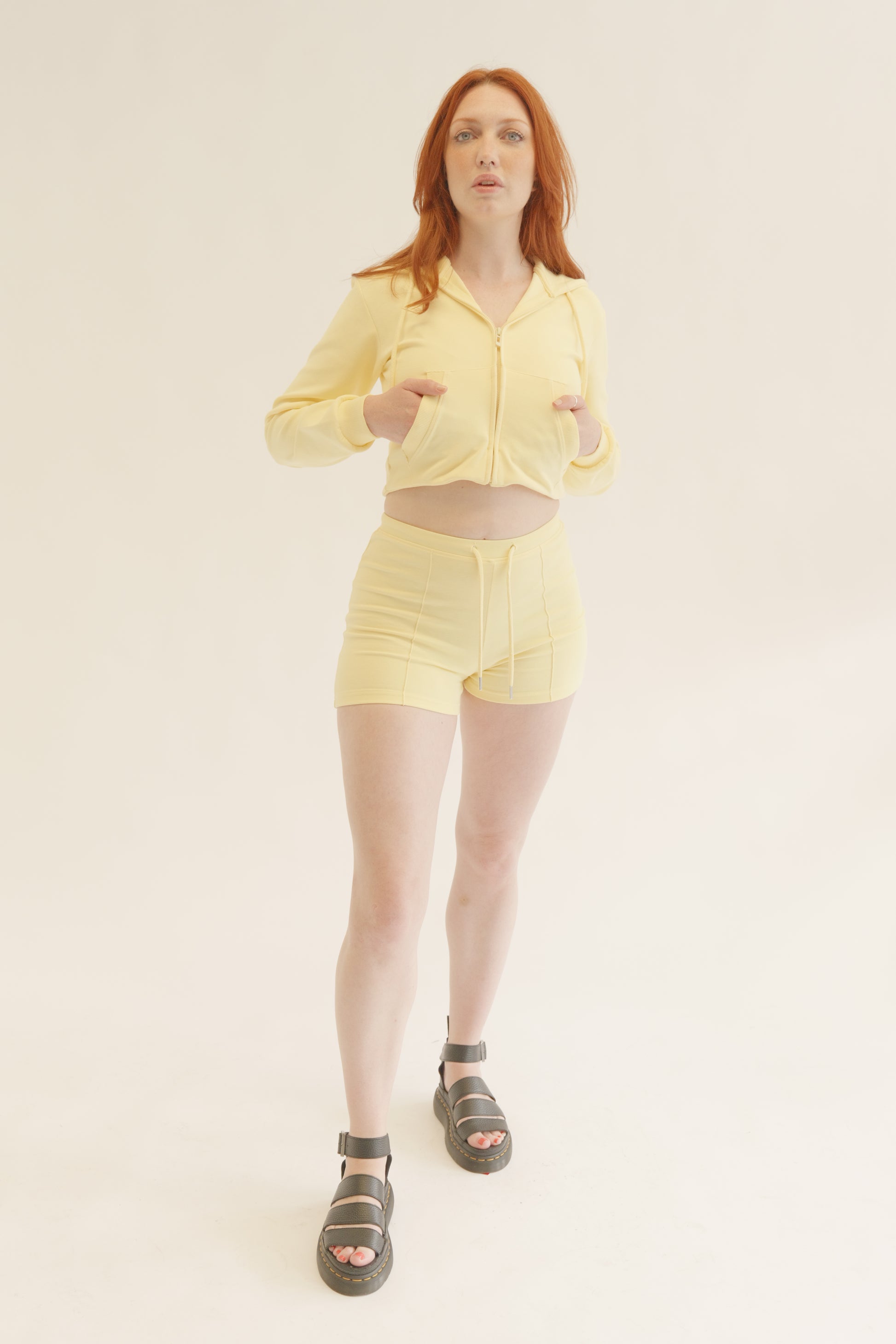 Buttermilk Yellow Cropped Hoodie and Shorts Co-ord