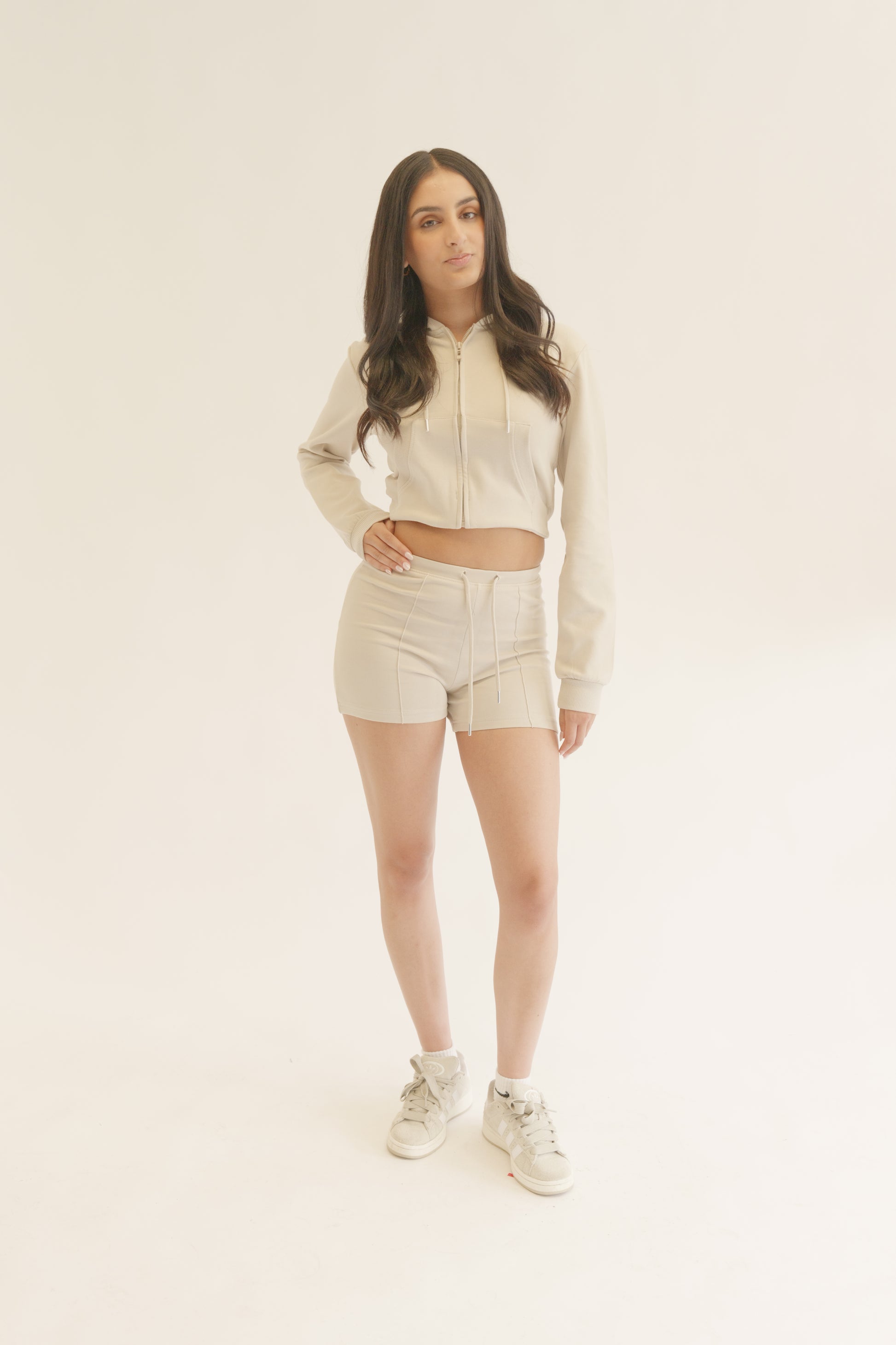 Oatmeal Cropped Hoodie and Short Co-ord Set