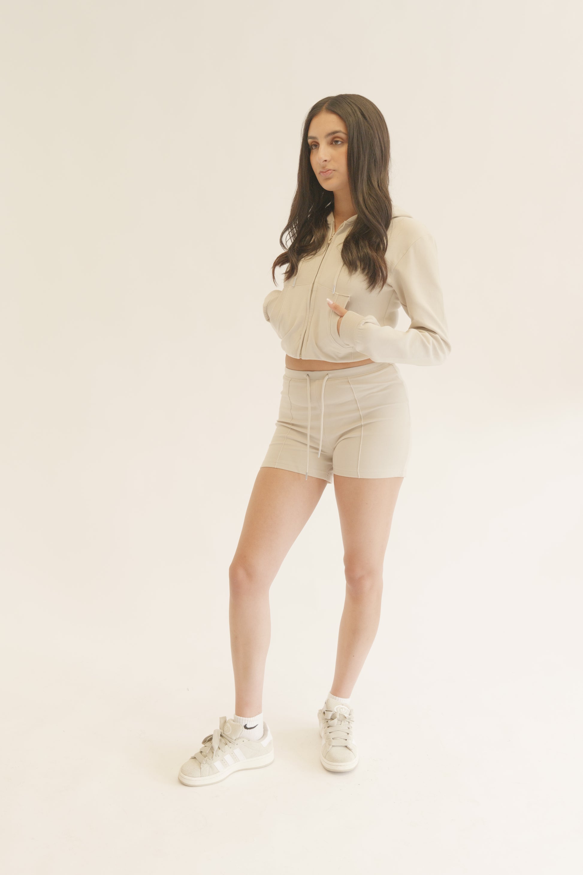 Oatmeal Cropped Hoodie and Short Co-ord Set