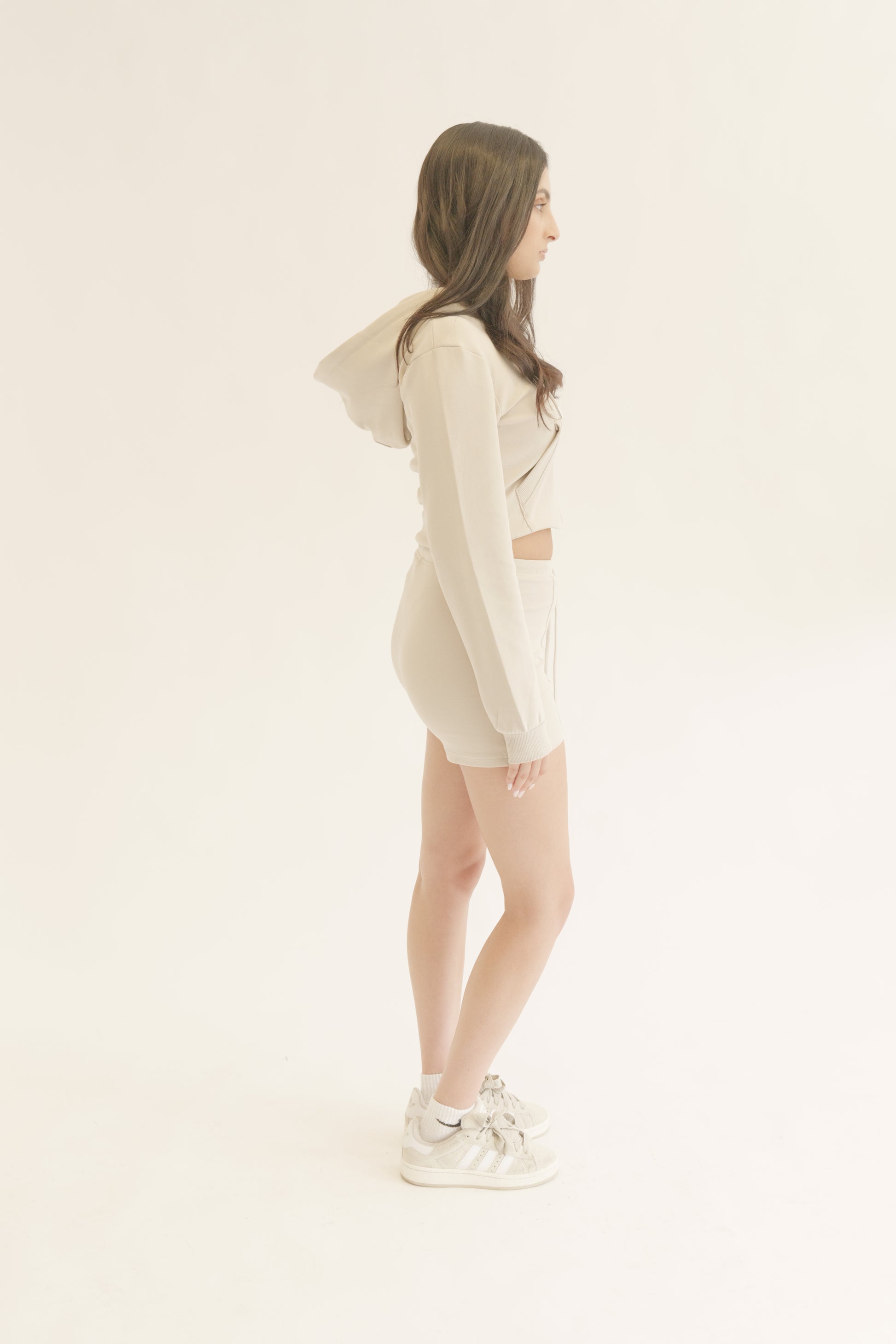 Oatmeal Cropped Hoodie and Short Co-ord Set