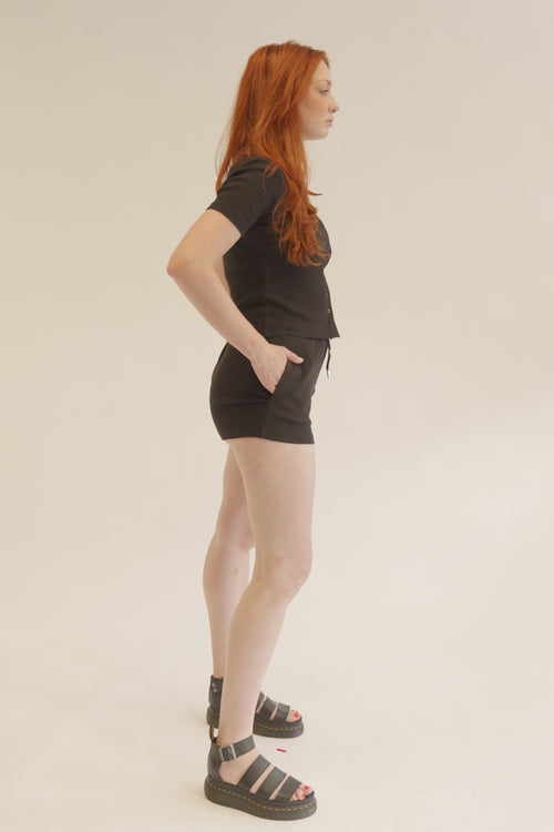 BlacK  Button-Up Top & Shorts Lounge Co-ord Set