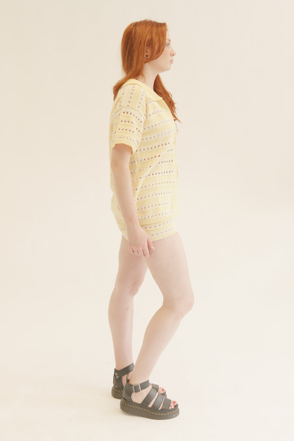 Yellow Crochet Knit Top & Shorts Co-Ord Set