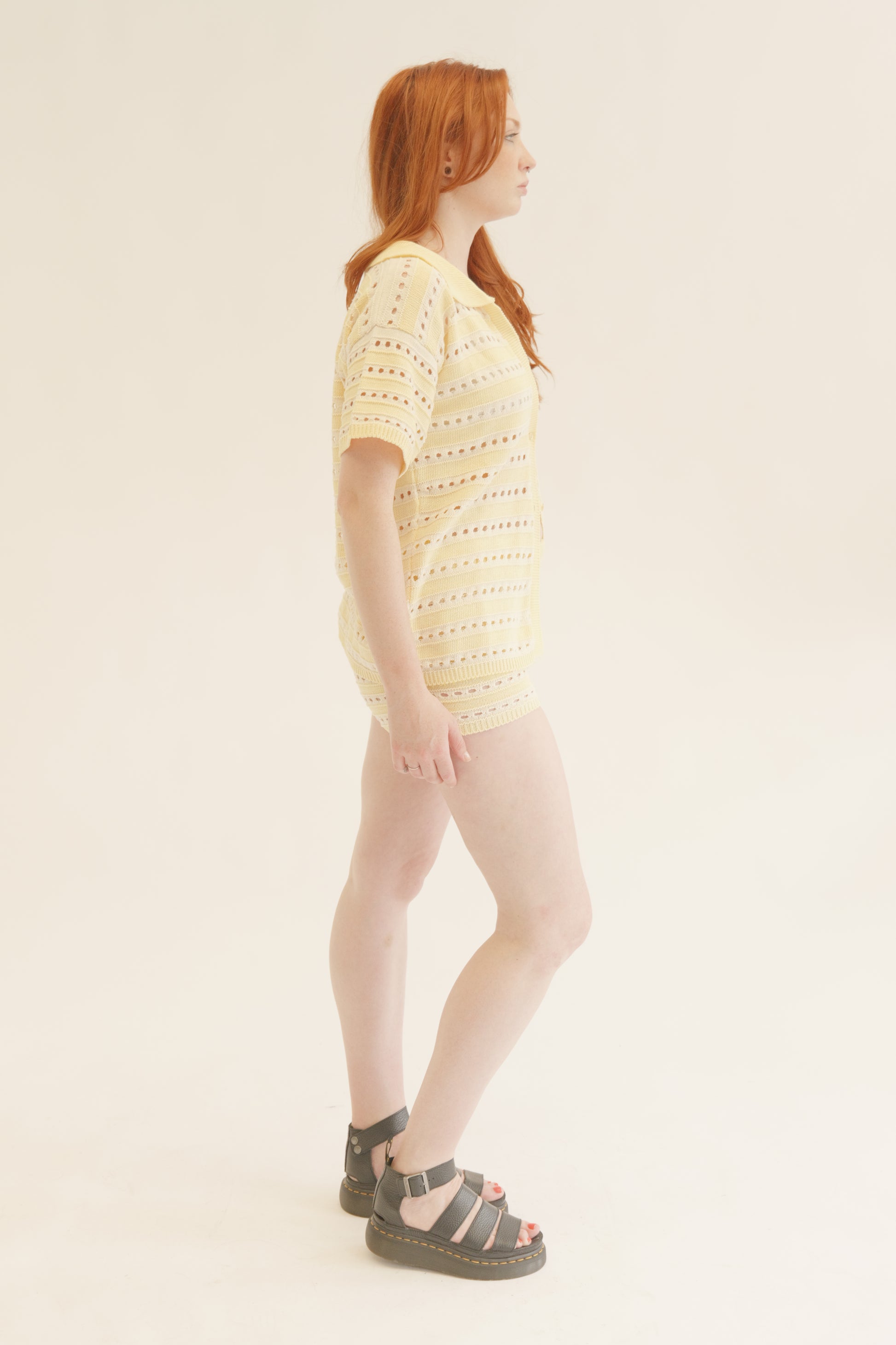 Yellow Crochet Knit Top & Shorts Co-Ord Set