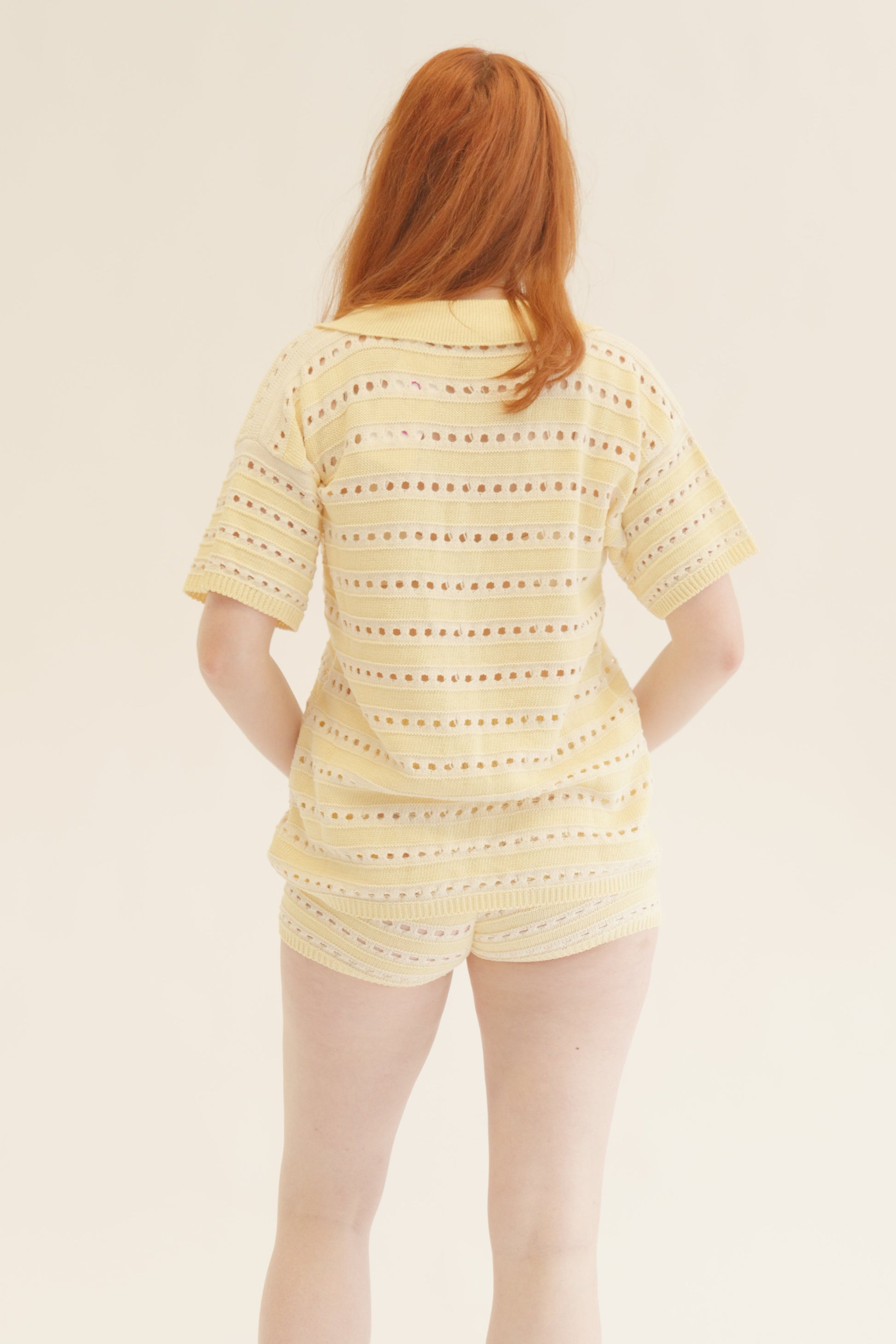 Yellow Crochet Knit Top & Shorts Co-Ord Set