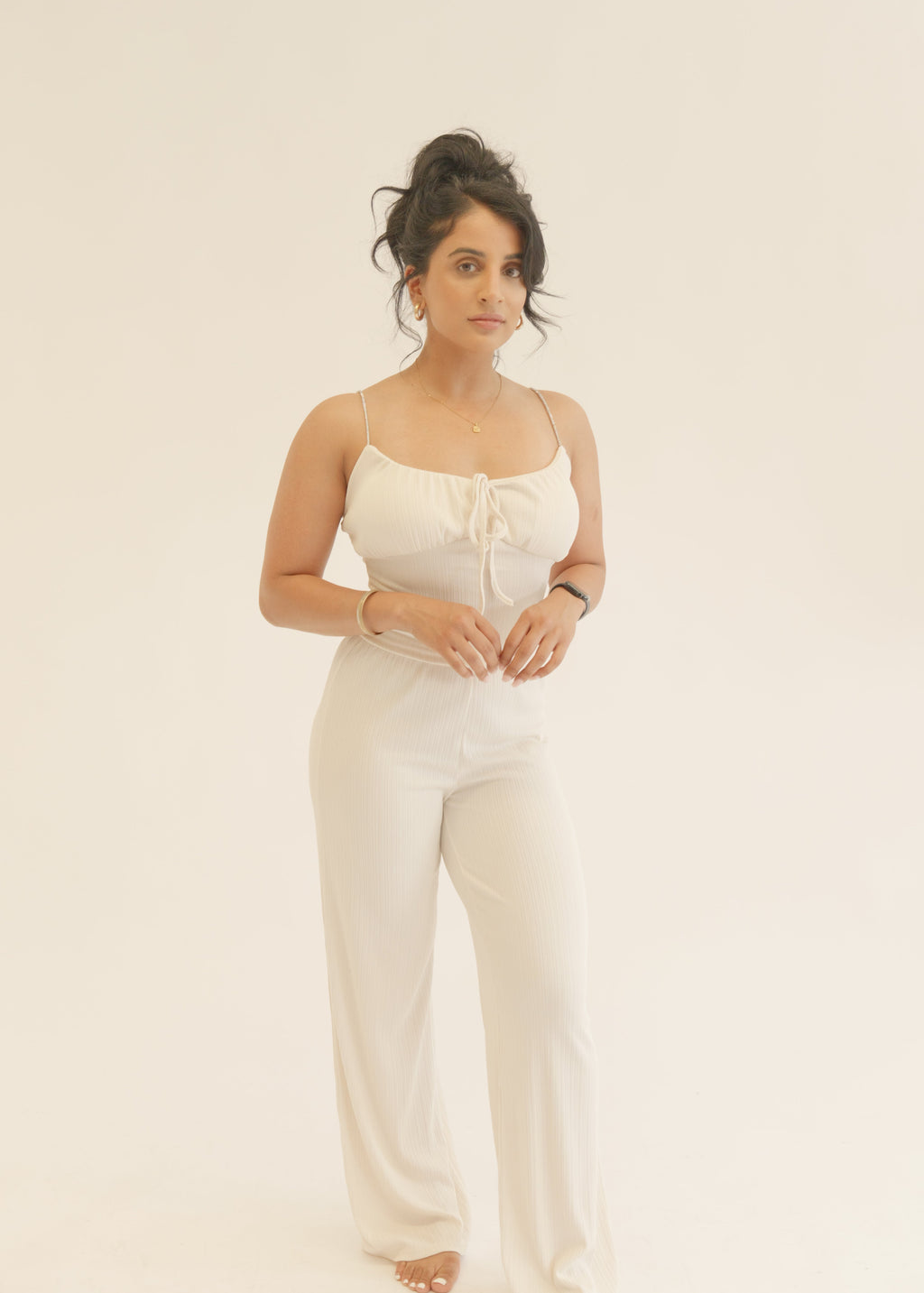 White Plissé Chain Strap Co-Ord Set