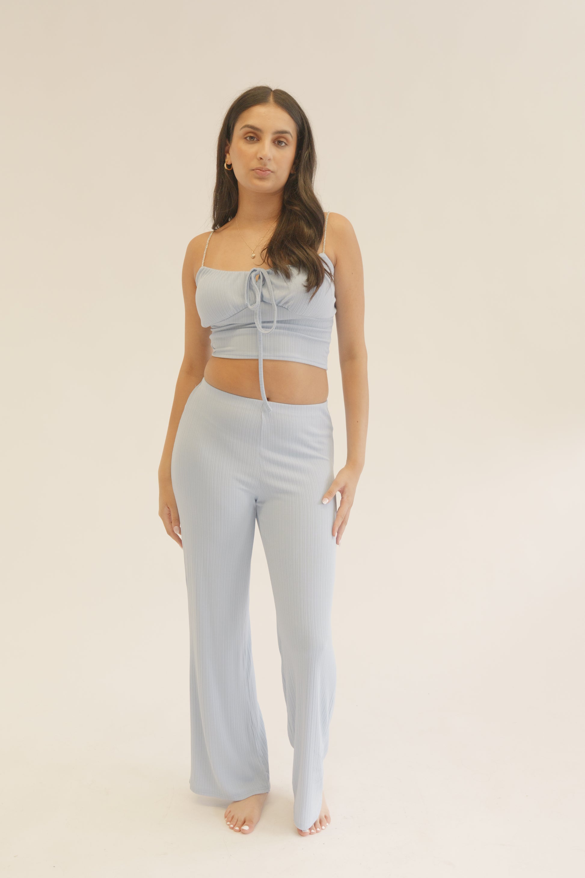 Light Blue Plissé Chain Strap Co-Ord Set