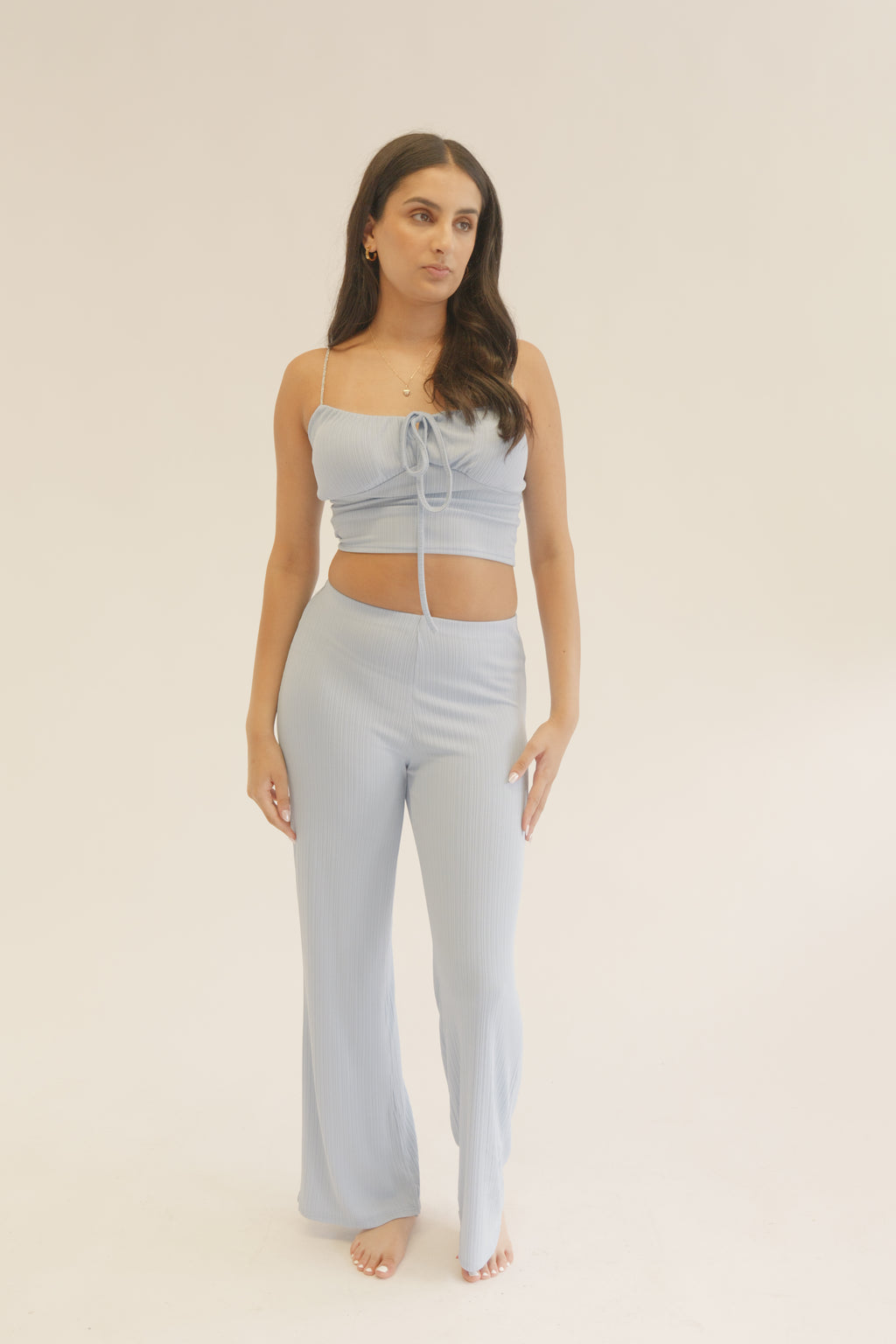 Light Blue Plissé Chain Strap Co-Ord Set