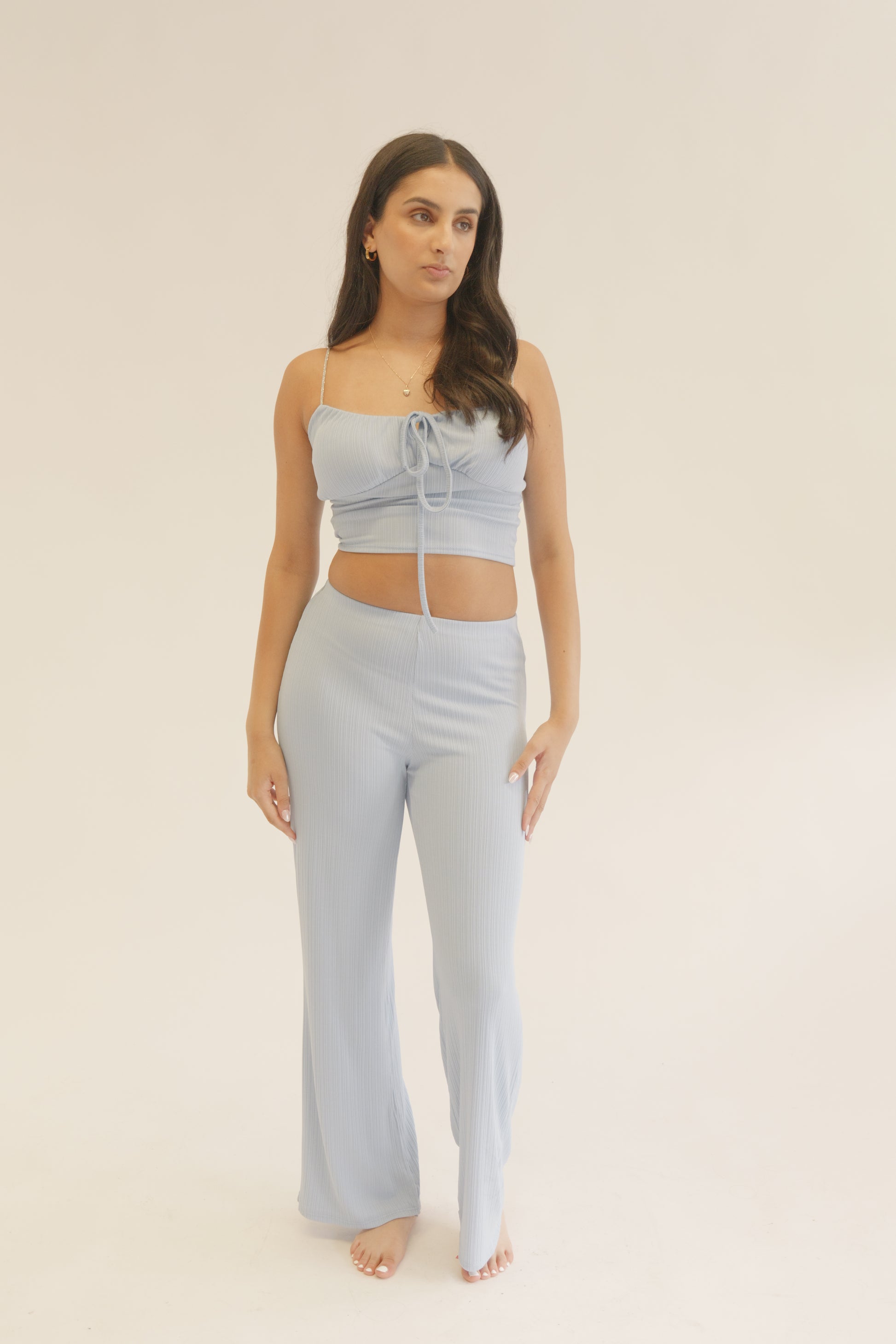 Light Blue Plissé Chain Strap Co-Ord Set
