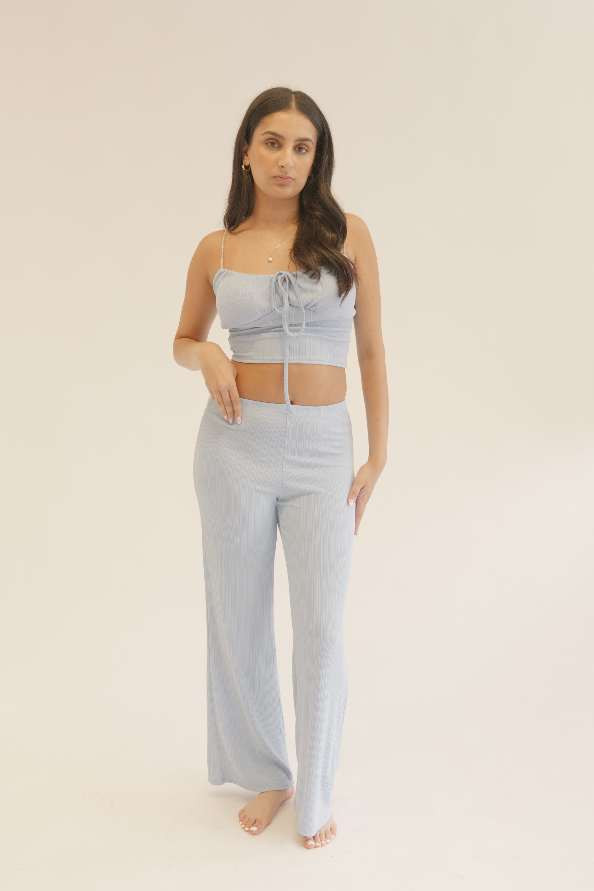 Light Blue Plissé Chain Strap Co-Ord Set