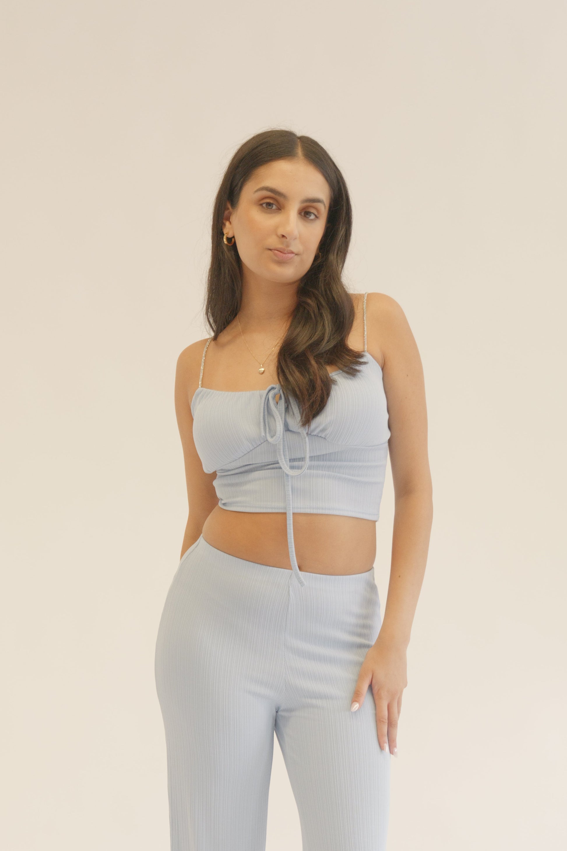 Light Blue Plissé Chain Strap Co-Ord Set