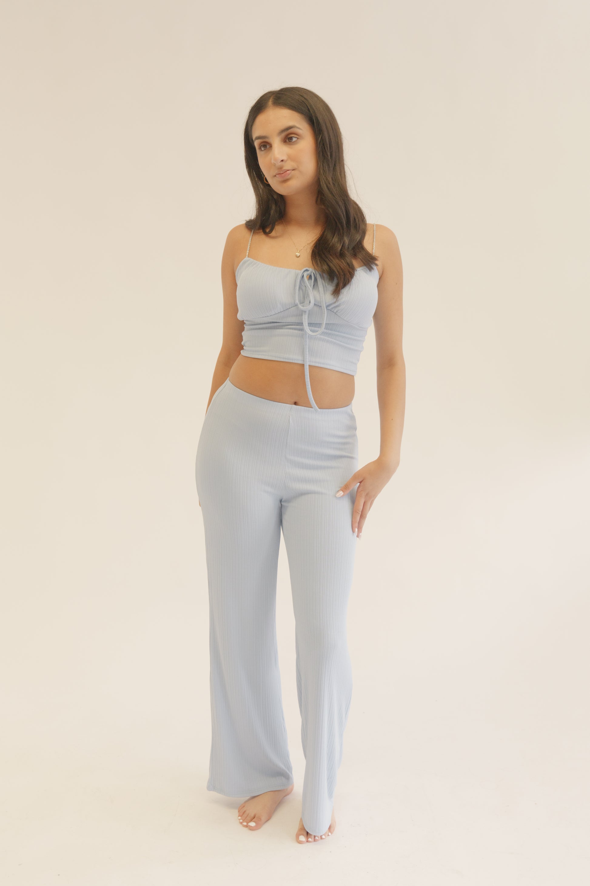 Light Blue Plissé Chain Strap Co-Ord Set