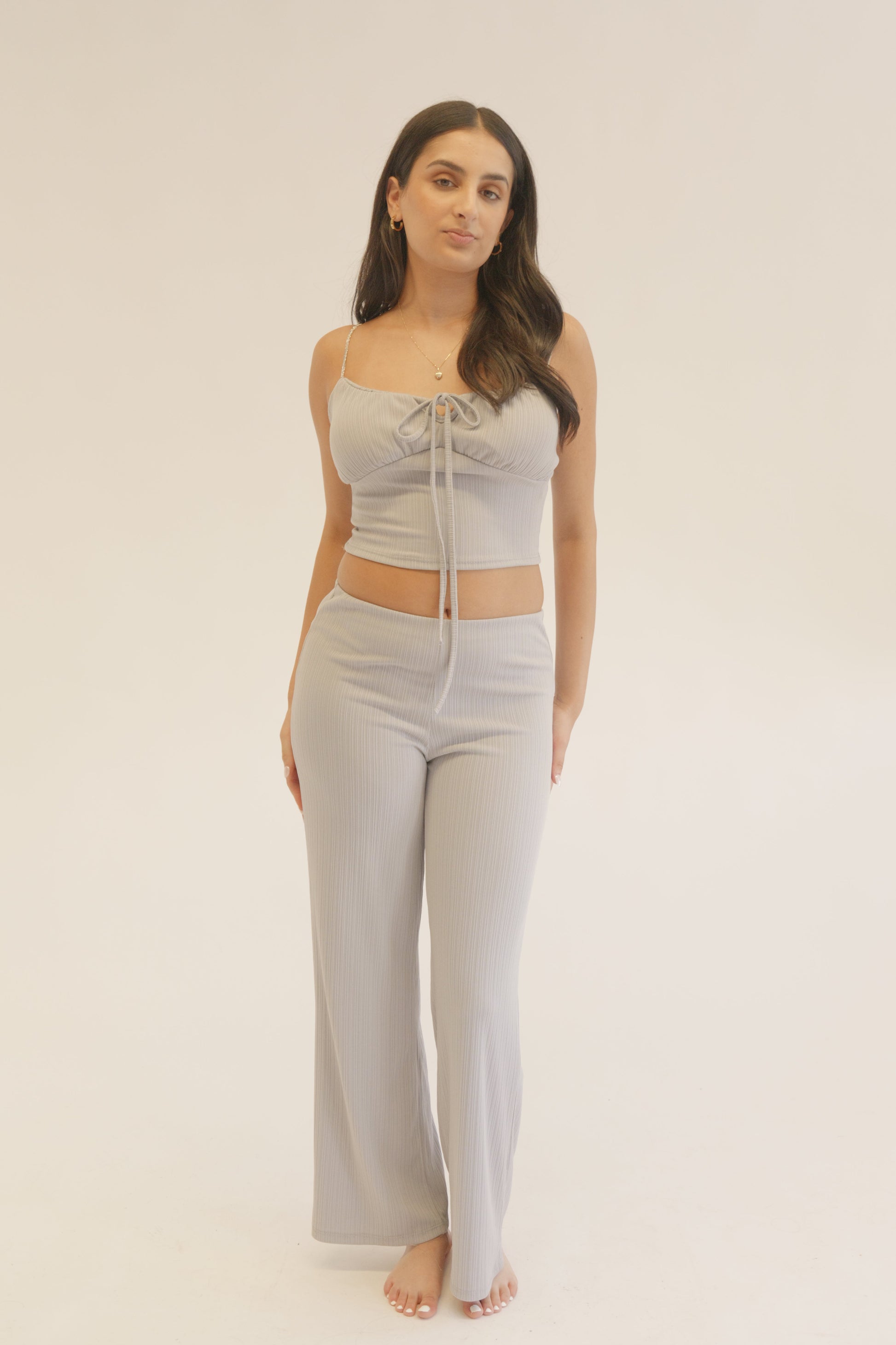 Grey Plissé Chain Strap Co-Ord Set