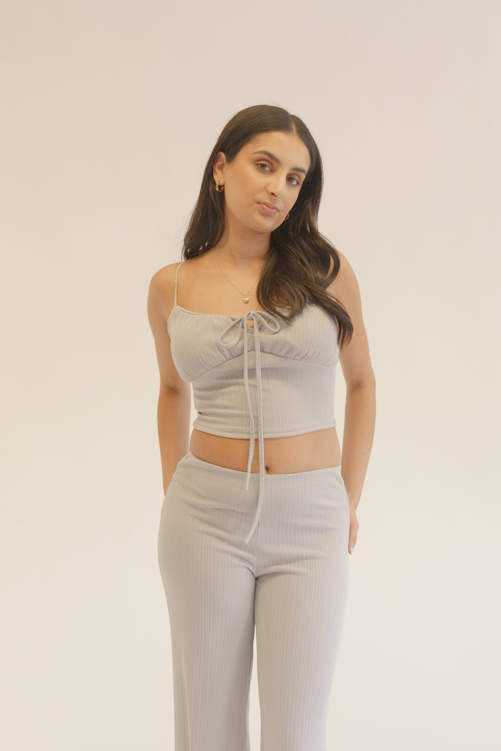 Grey Plissé Chain Strap Co-Ord Set
