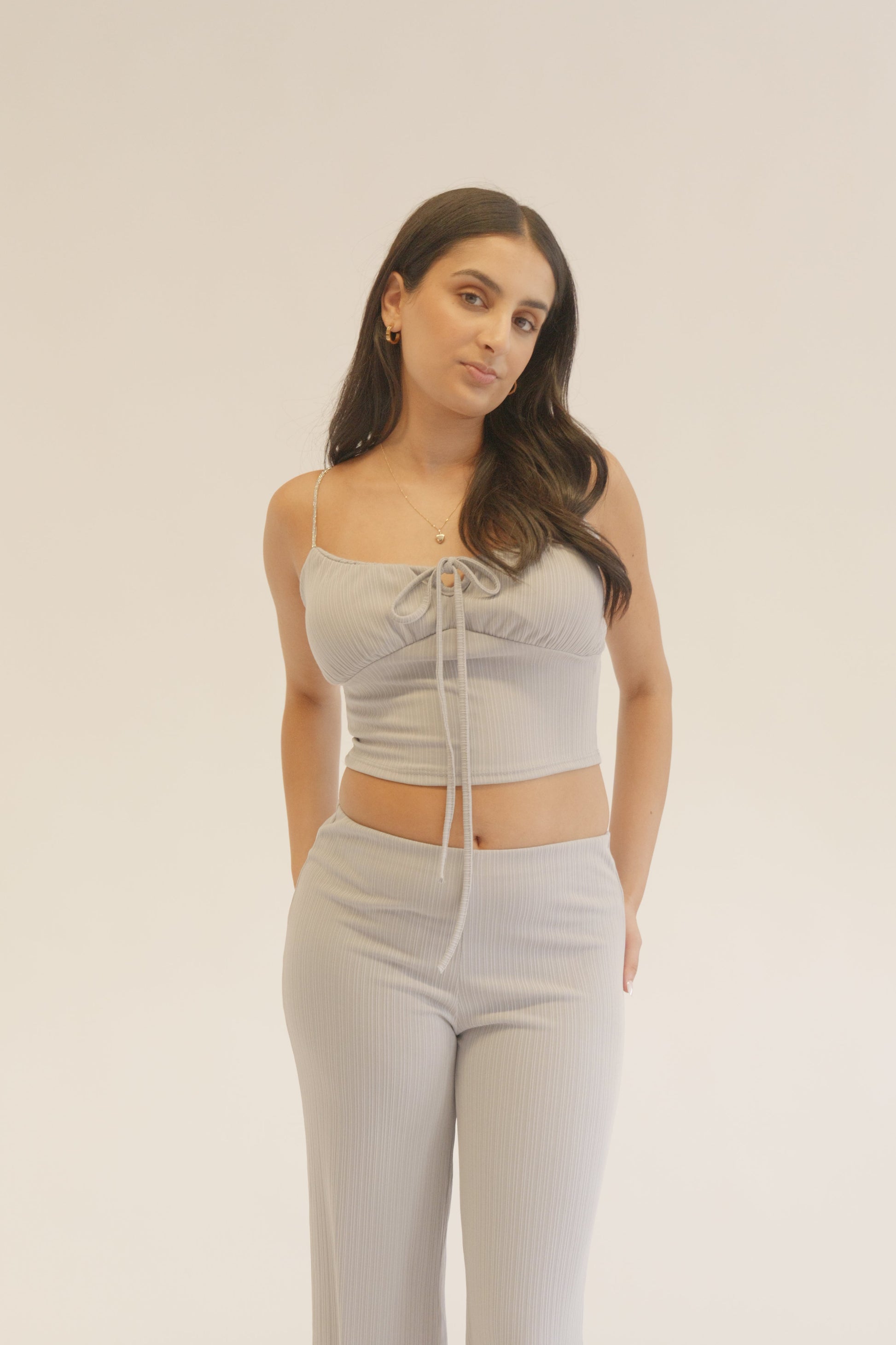 Grey Plissé Chain Strap Co-Ord Set