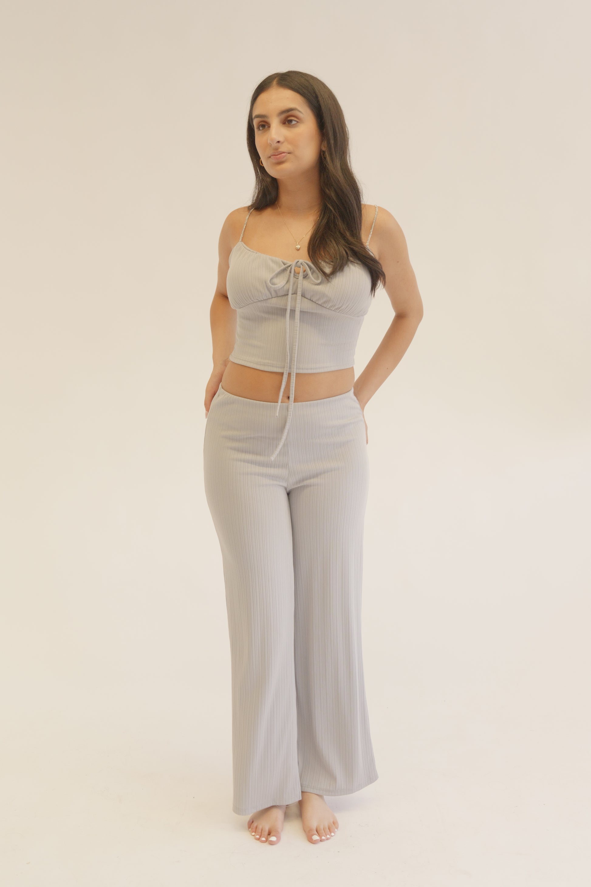 Grey Plissé Chain Strap Co-Ord Set