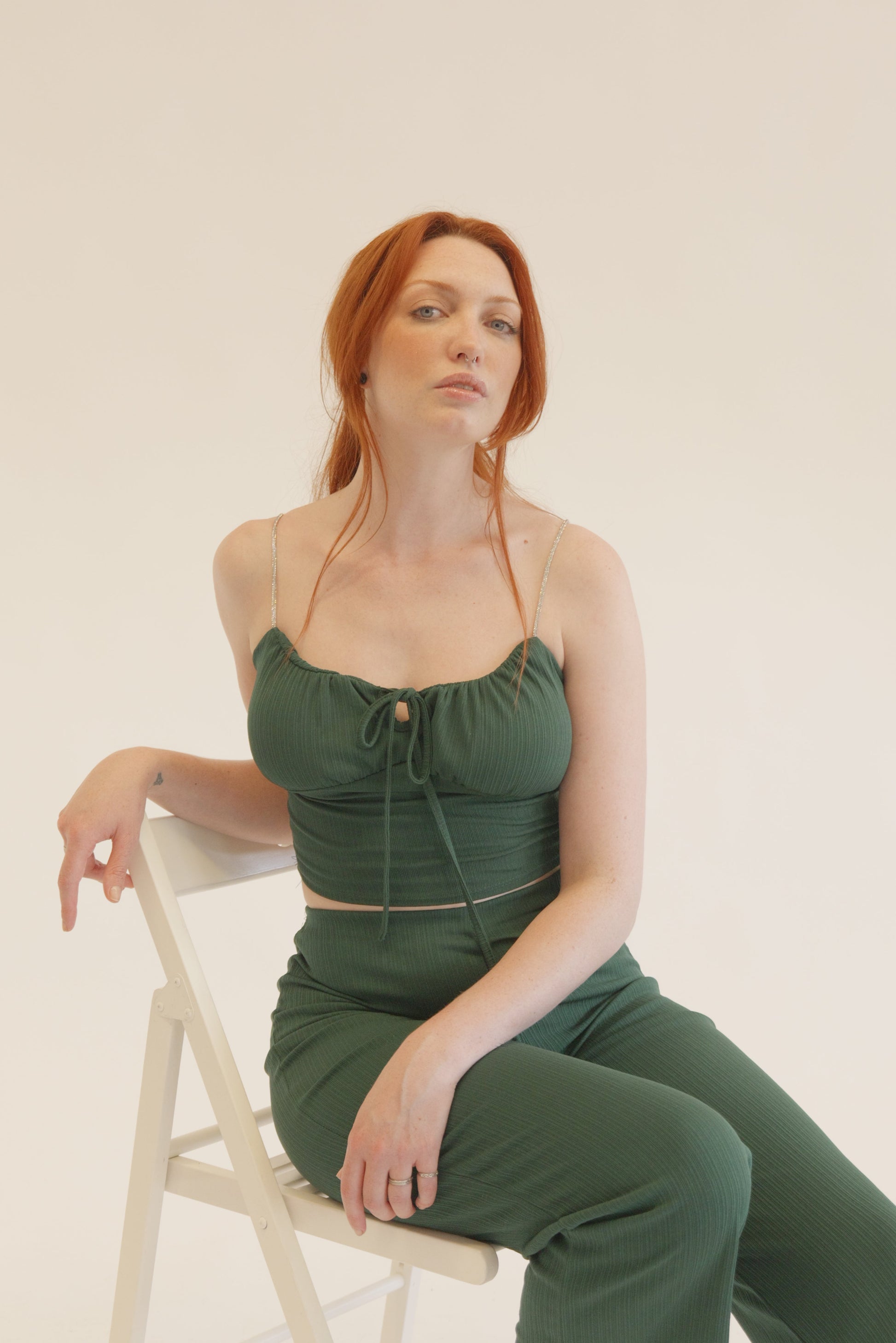 Green Plissé Chain Strap Co-Ord Set