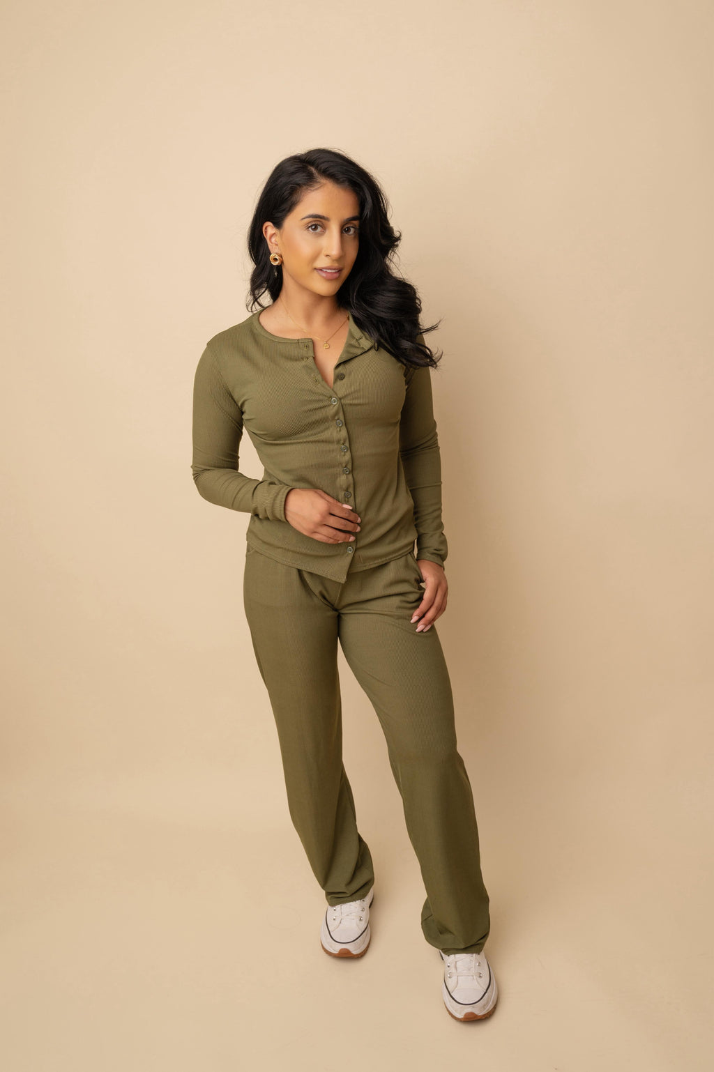 Ribbed cardigan & trousers