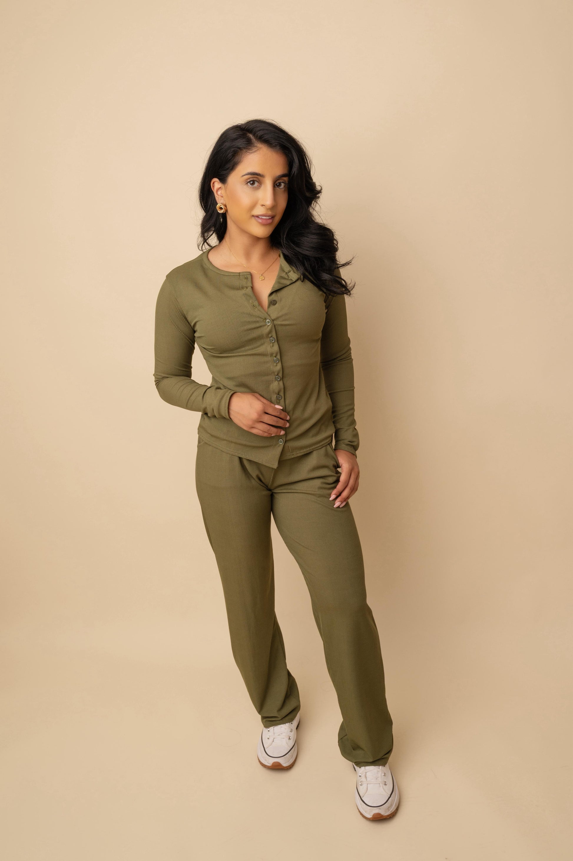 Ribbed cardigan & trousers