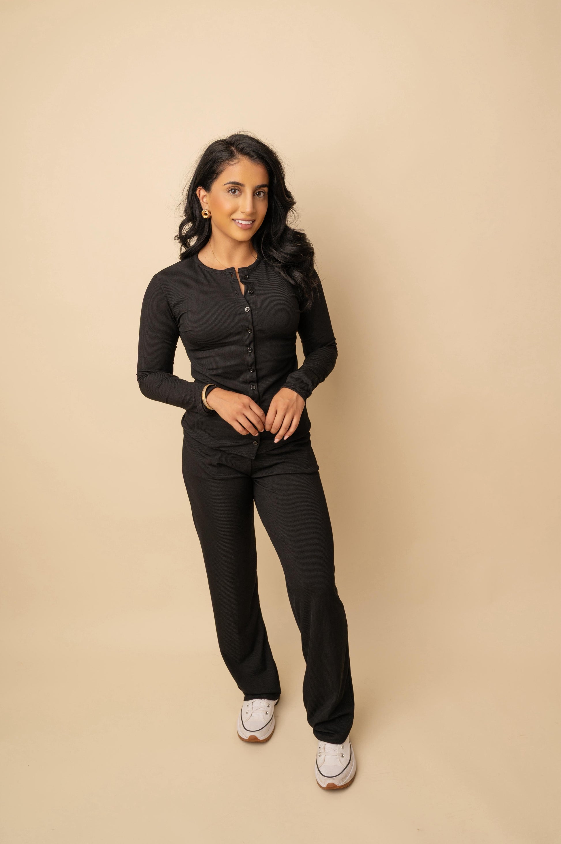 Ribbed cardigan & trousers