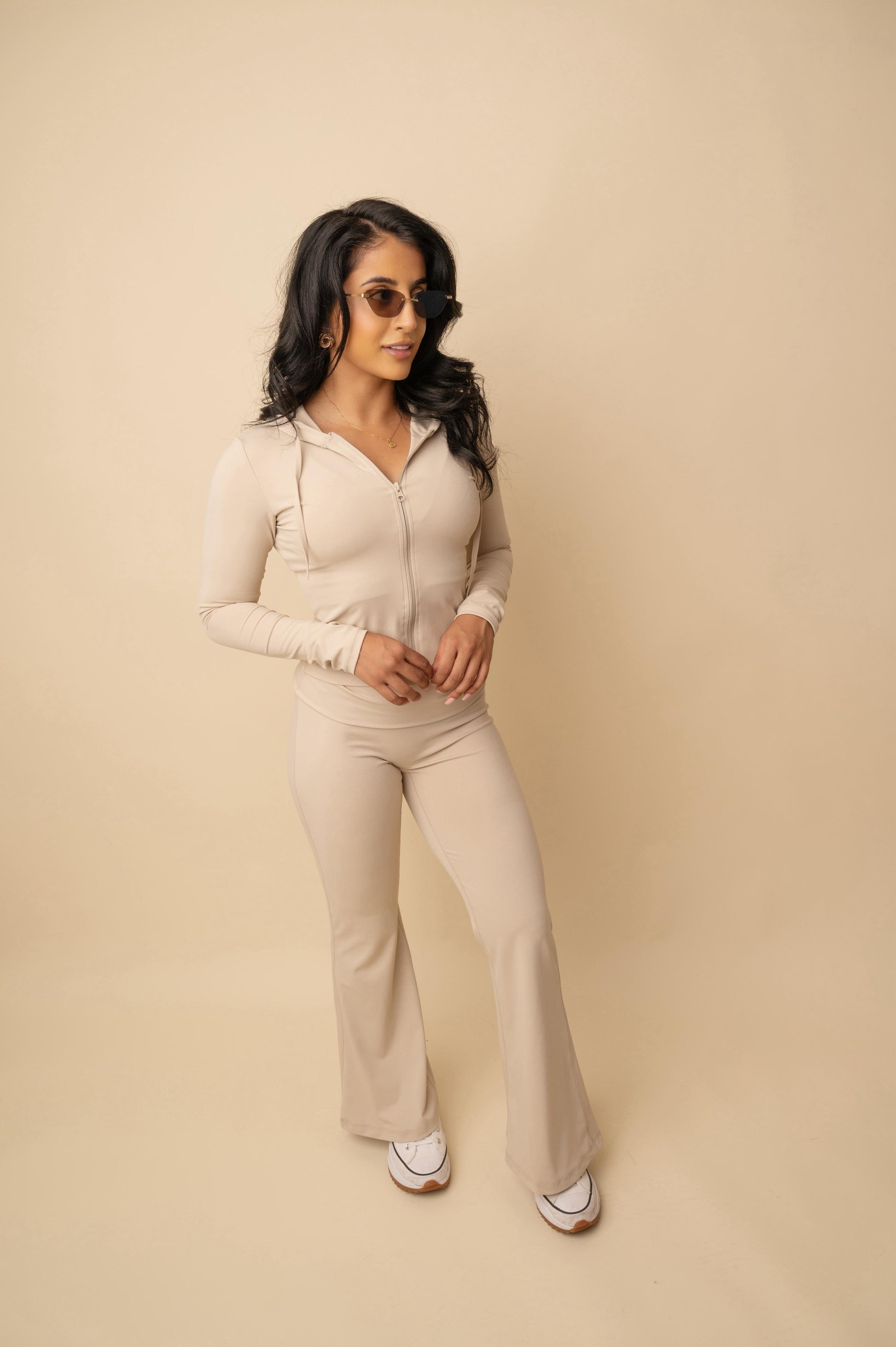 The active leisure hooded jacket with flare jogger set